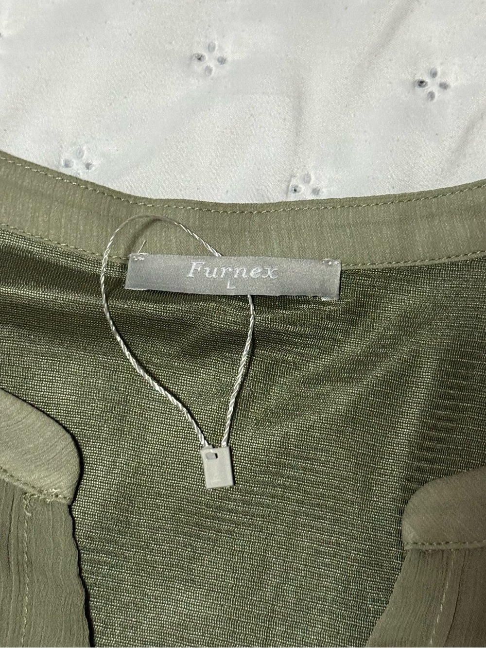 Olive Green Ruffle Trim V-Neck Women's Blouse - Picture 2 of 3